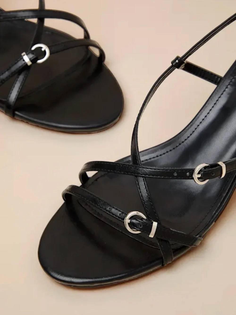 Lulus - Black Strappy Kitten Heel Sandals, size 5.5, NWT (w/ box)
